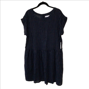 NEW Symphony+ Note Navy Semi-Sheer Striped Peplum Mini Dress Coverup S